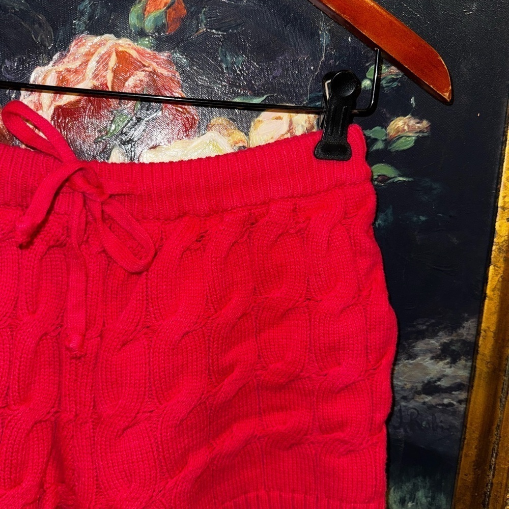 Anthropologie Saturday Sunday Pink Cableknit Tie Waist Lounge Sweater Shorts M - Picture 3 of 6